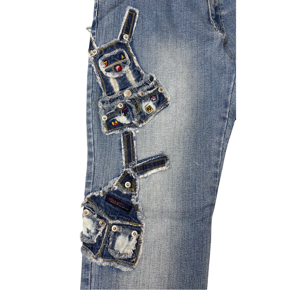 VTG Poco Jeans Women Size 11 Distressed Denim Jeans with Patches Beaded - Picture 3 of 10